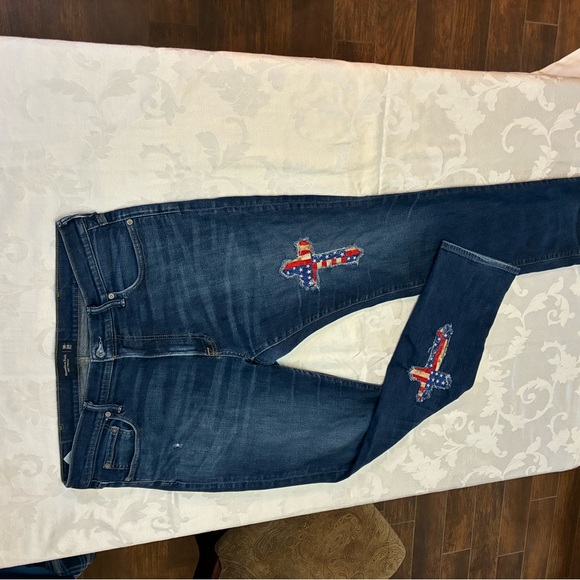 Abercrombie & Fitch Other - Men’s Abercrombie & Fitch Cross USA Flag Patched Distressed Blue Jeans, 38x34